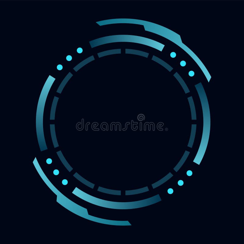 Hud round frame or border, sci fi circular neon element for digital ui game interface. Futuristic data UI display button stock illustration