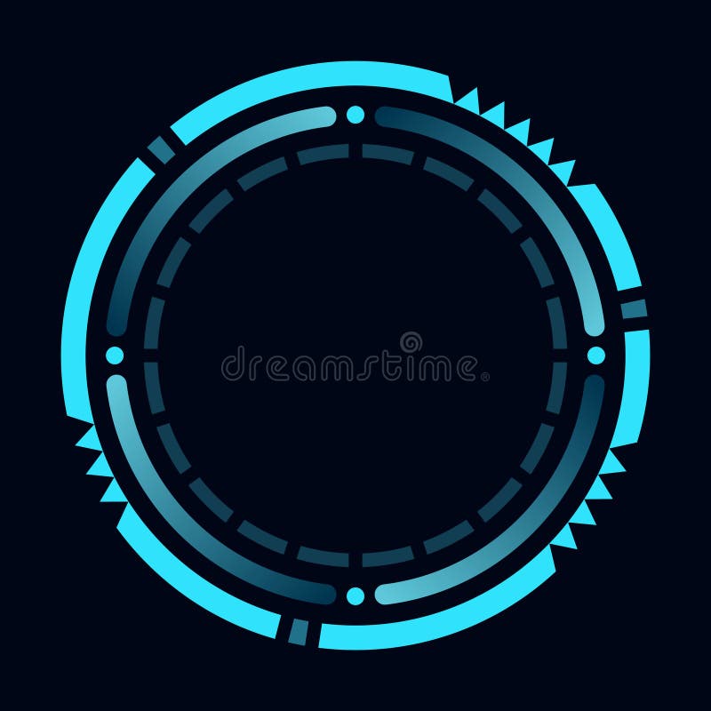 Hud round frame or border, sci fi circular neon element for digital ui game interface. Futuristic data UI display button stock illustration
