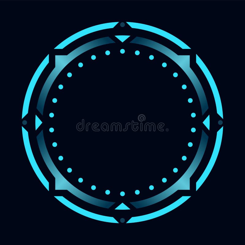 Hud round frame or border, sci fi circular neon element for digital ui game interface. Futuristic data UI display button vector illustration