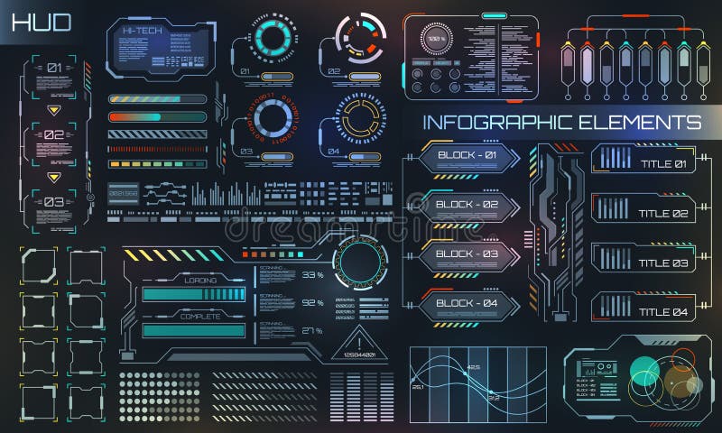 HUD UI for Business App. Futuristic User Interface HUD and Infographic Elements stock illustration
