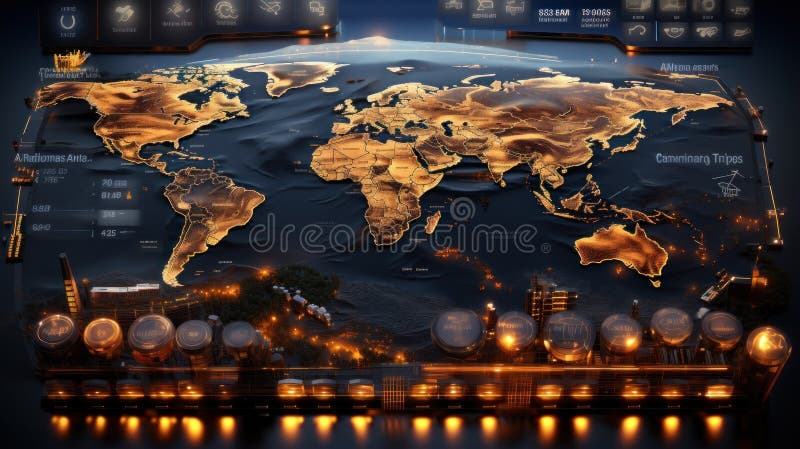 HUD ui futuristic user interface. Global world map business data