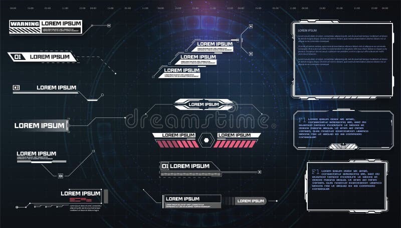 HUD, UI, GUI futuristic user interface screen elements set. High tech screen for video game. Sci-fi concept design royalty free illustration