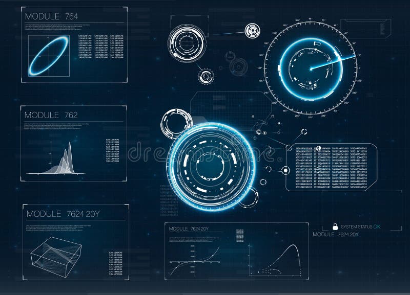 Hud для дизайна компютерной игры Экран радара цифров Будущий дизайн дисплея технологии иллюстрация вектора