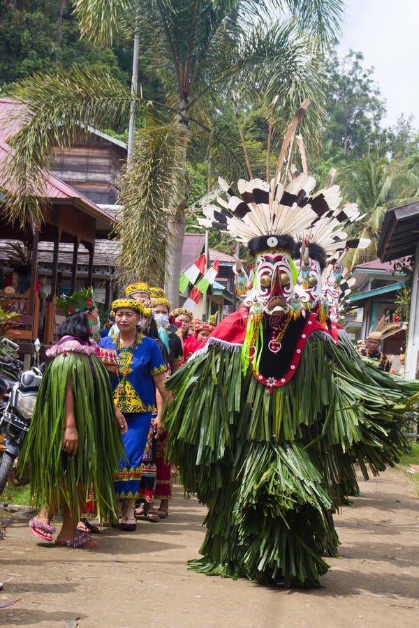 Hudoq Dancers from the Bahau Dayak Tribe Dancing Together, in West ...