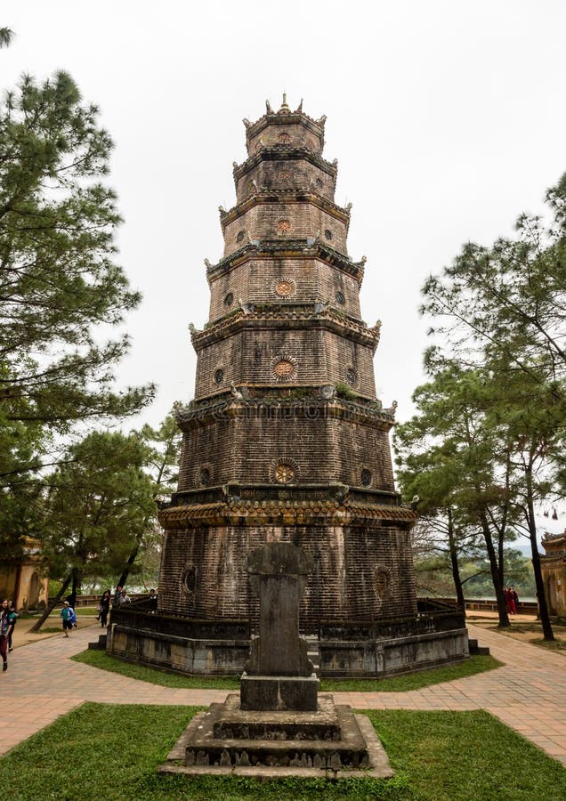 Historic Thien Mu pagoda on the banks of Perfume river near Hue. Hue, Vietnam - March 12, 2016: Historic Thien Mu pagoda on the banks of Perfume river near Hue royalty free stock images Historic Thien Mu pagoda on the banks of Perfume river near Hue. Hue, Vietnam - March 12, 2016: Historic Thien Mu pagoda on the banks of Perfume river near Hue royalty free stock images