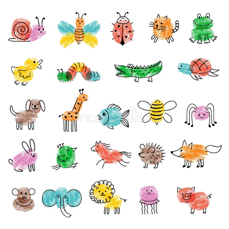 Huellas Digitales Para Niños. Arte De Educación Preescolar De Juegos Con  Insectos Divertidos Dibujar Pinturas Recientes Con Dedos Ilustración del  Vector - Ilustración de educativo, fondo: 227488123