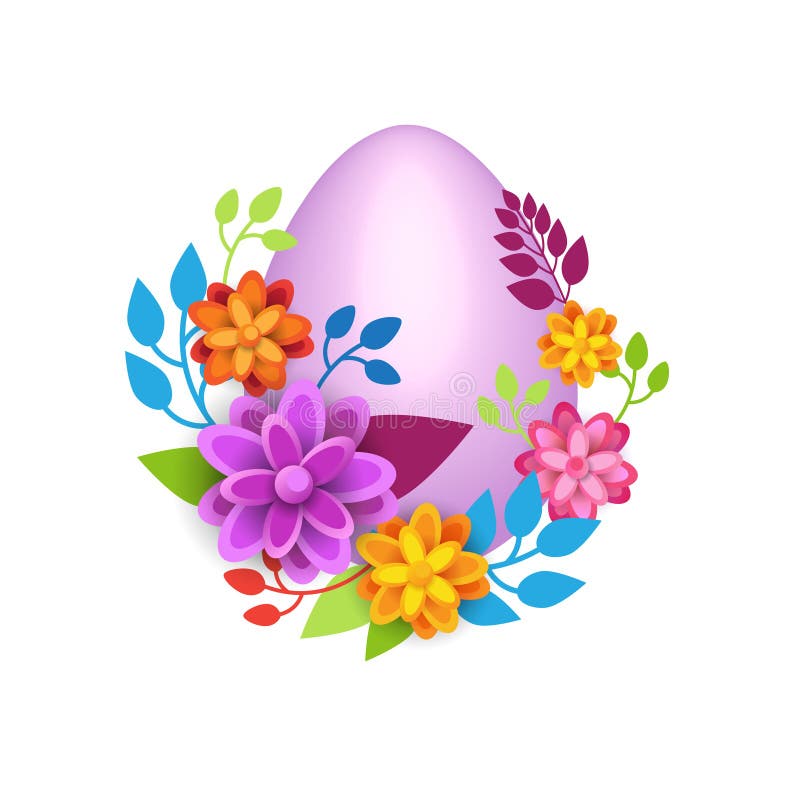 Huevo de Pascua adornado con las flores coloridas aisladas en la plantilla blanca del fondo ilustración del vector Huevo de Pascua adornado con las flores coloridas aisladas en la plantilla blanca del fondo ilustración del vector