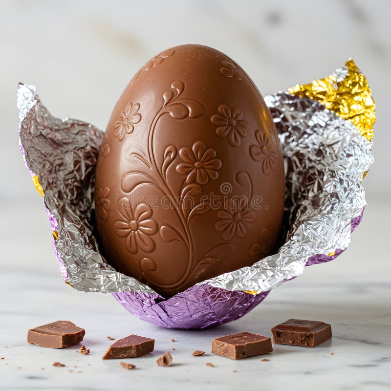 Huevo elegante de Pascua de Chocolate con espuma de aceite de diseño floral stock de ilustración