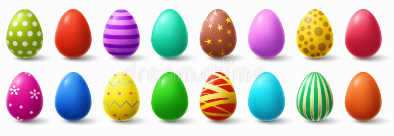 Huevos de Pascua coloridos La decoración del huevo del pollo del día de fiesta, pascua modela el sistema aislado realista del eje ilustración del vector