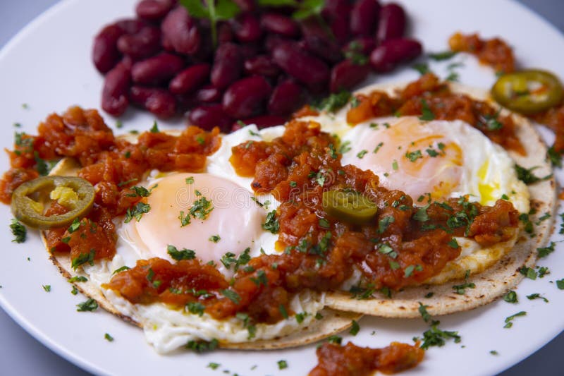 Huevos Rancheros are a Traditional Mexican Breakfast Stock Photo