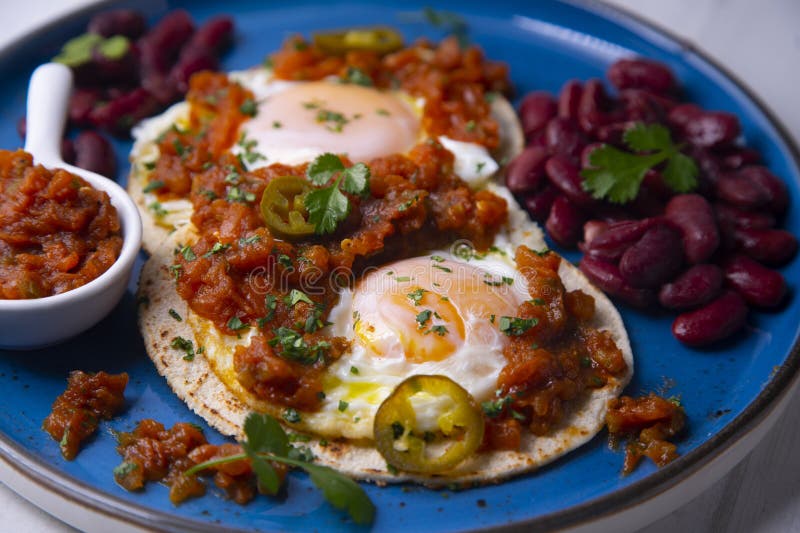 Huevos Rancheros are a Traditional Mexican Breakfast Stock Image