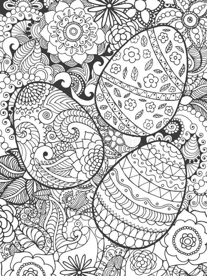 Huevos y flores de Pascua que colorean la página ilustración del vector Huevos y flores de Pascua que colorean la página ilustración del vector