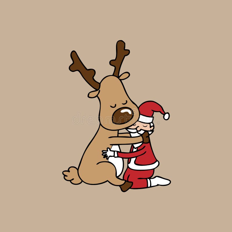 Hug Christmas Reindeer And Santa Stock Vector Illustration of