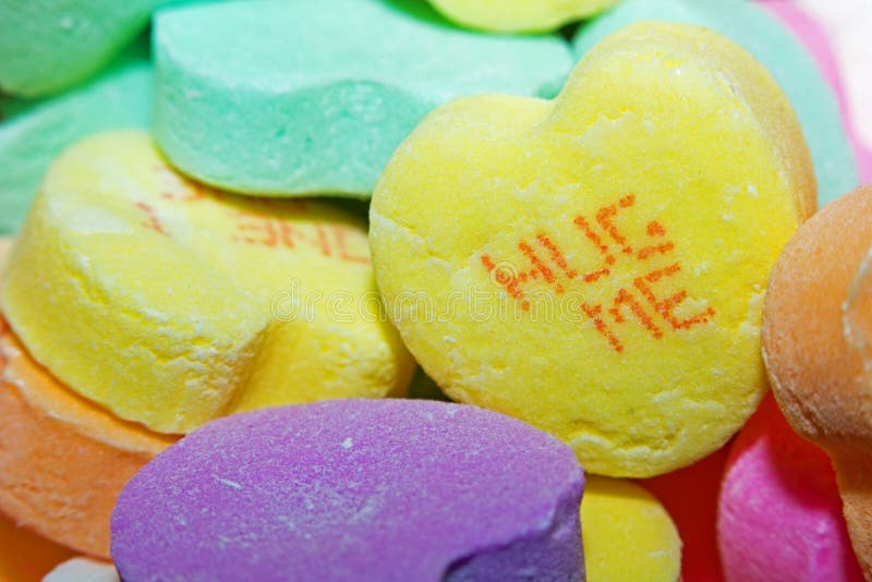Close up of a Hug Me Candy Heart