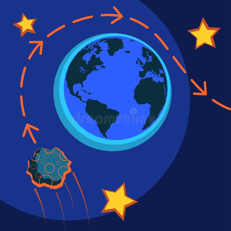 A huge asteroid florence flies next to the planet Earth. The probability of a worldwide catastrophe. royalty free illustration A huge asteroid florence flies next to the planet Earth. The probability of a worldwide catastrophe. royalty free illustration
