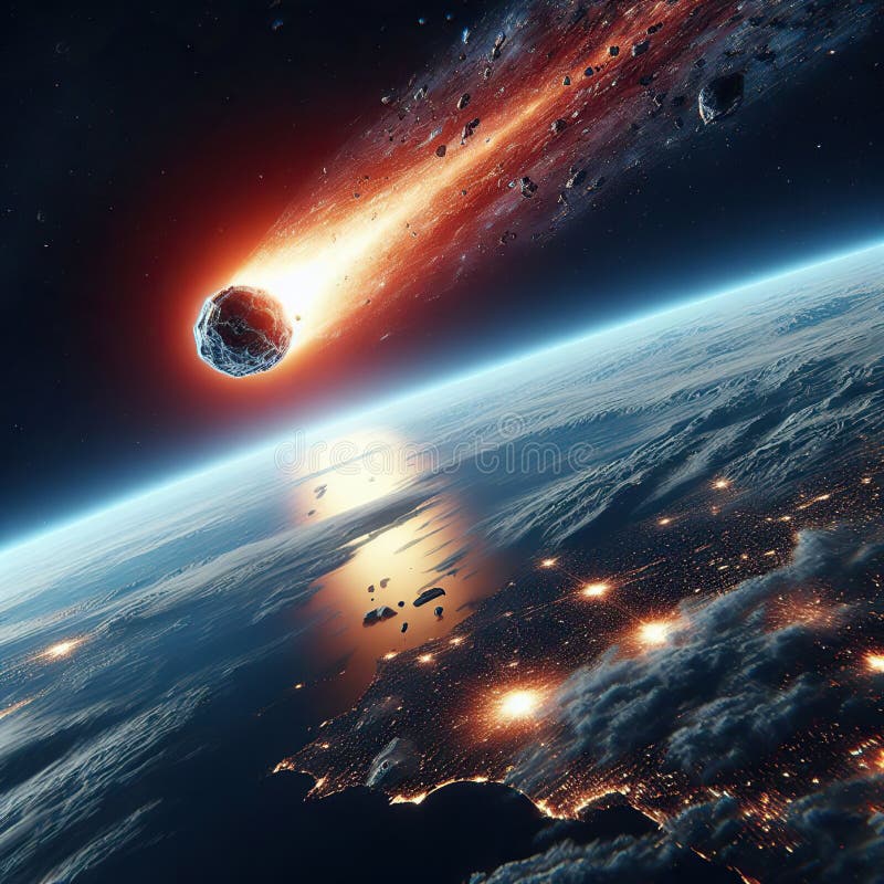 Huge Asteroid Heading for Earth. Armageddon Concept. Stock Photo