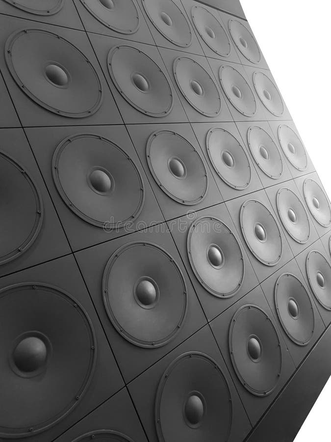 Huge Black Wall of Bass Speakers Texture, Abstract Background, Texture, Dramatic Lighting Stock