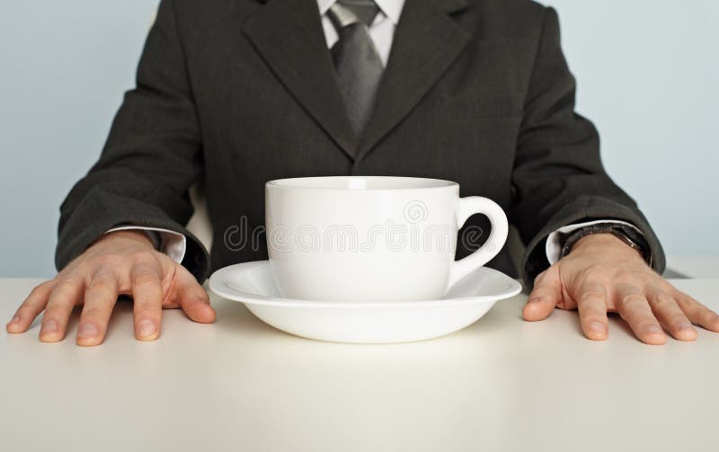 Happy Businessman Holding Funny Huge Oversized Cup Of Black Cof Stock Photo  - Download Image Now - iStock