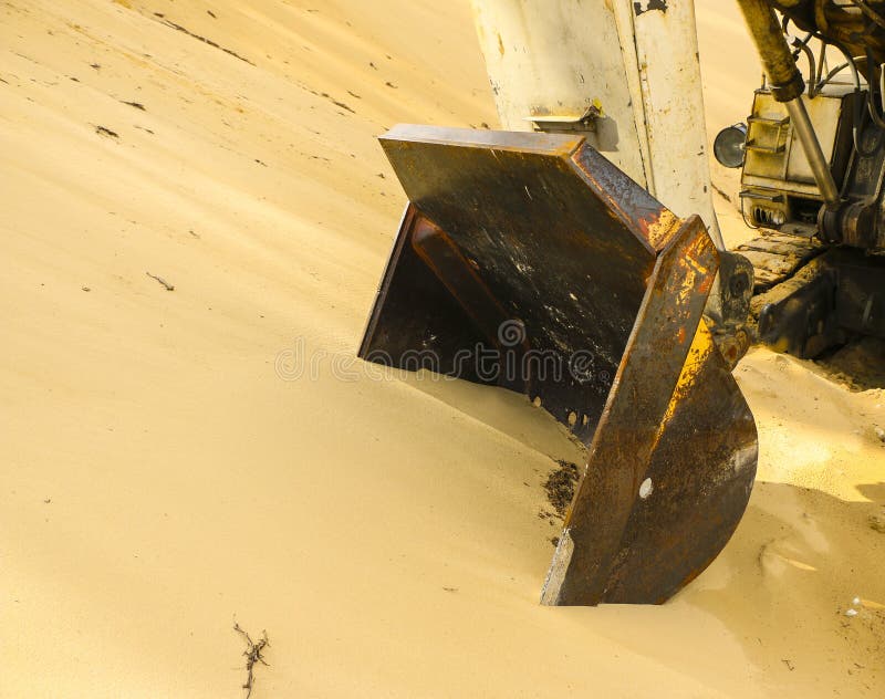 Huge Excavator Bucket Digs Sand in Sand Quarry Mining Stock Image