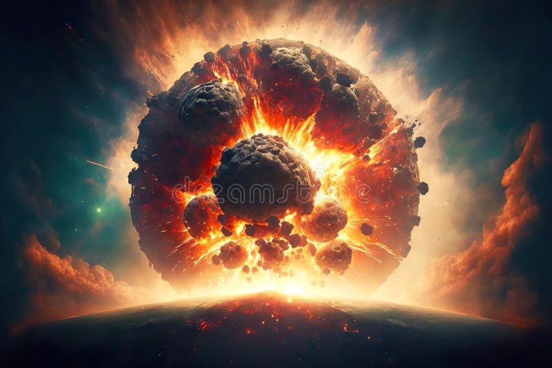 huge explosion in sky and armageddon on planet after explosion