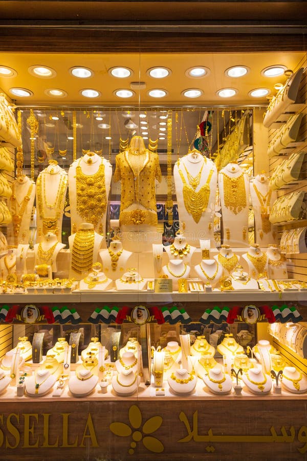Huge Gold Jewelry at Shop Window Dubai Gold Souk Editorial Stock Image ...