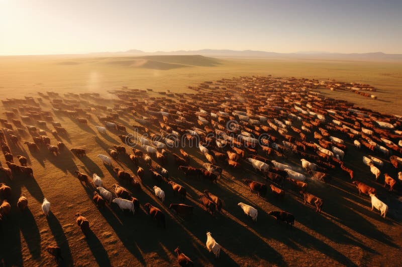 Huge herds of cattle from factory farming.