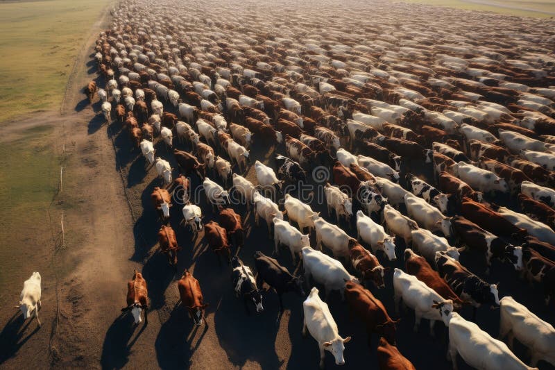 Huge herds of cattle from factory farming.