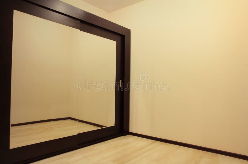 Huge Mirror Wardrobe In Empty Room. Stock Photo - Image of ...
