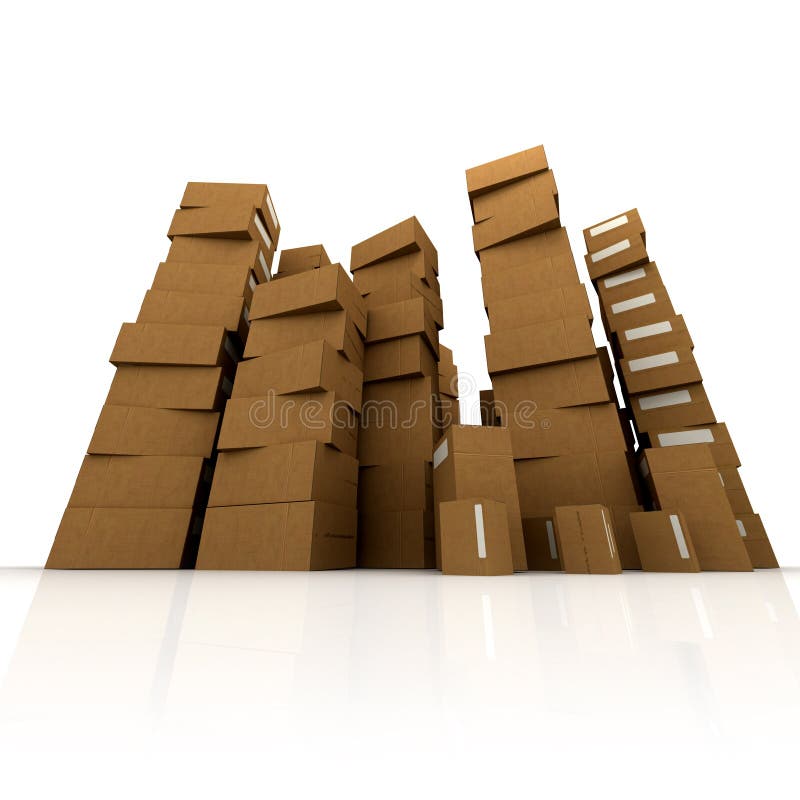 Huge piles of cardboard boxes in equilibrium. Pile boxes illustrations