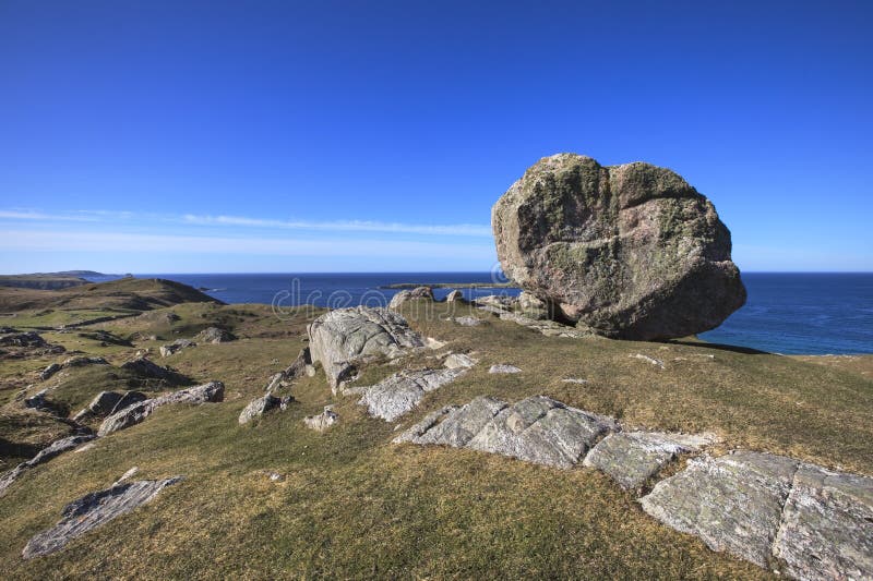 Huge rock on the hill near Ceannabeinne Beach, Scotland