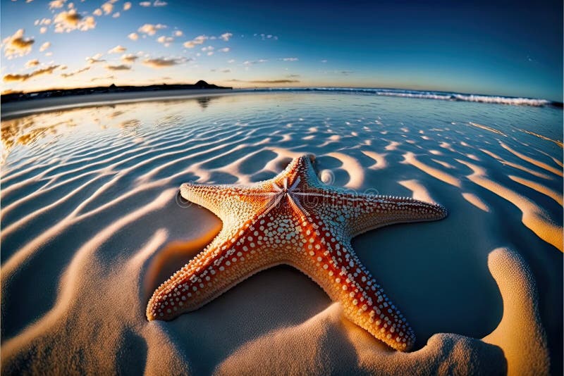 Huge starfish on the beach with a wide angle view