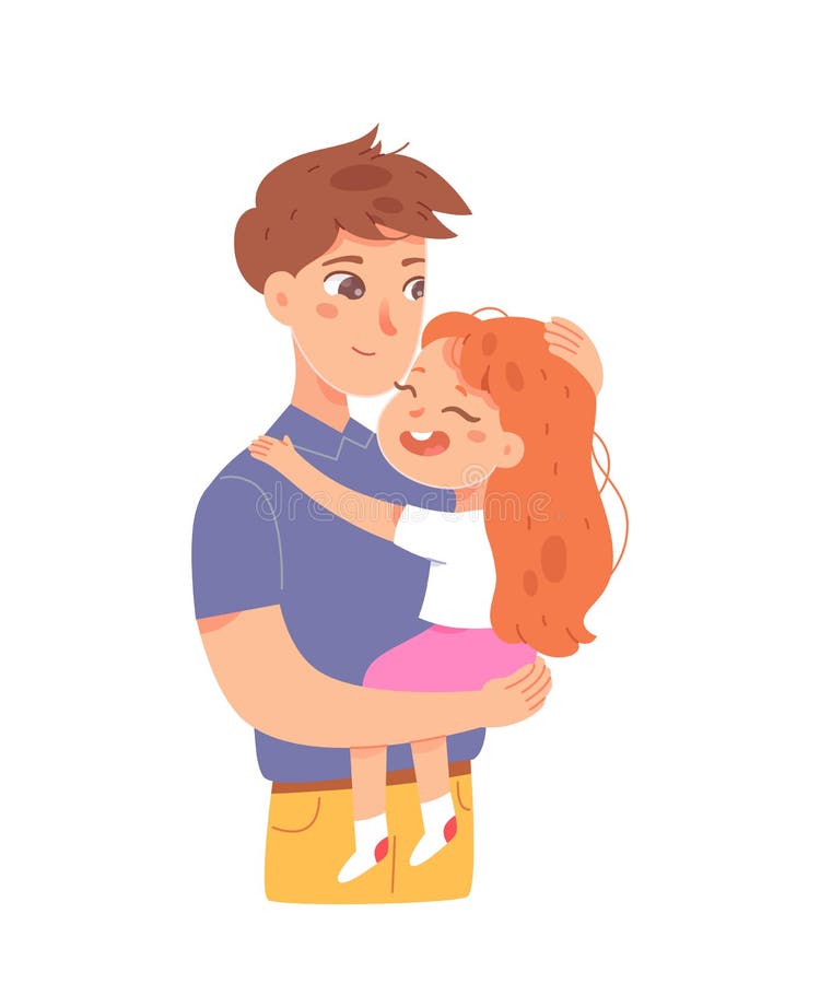 Hugs from Father To Daughter, Dad Carrying Child in Hand, Funny Young Girl  Hugging Parent Stock Vector - Illustration of cute, daughter: 242182595