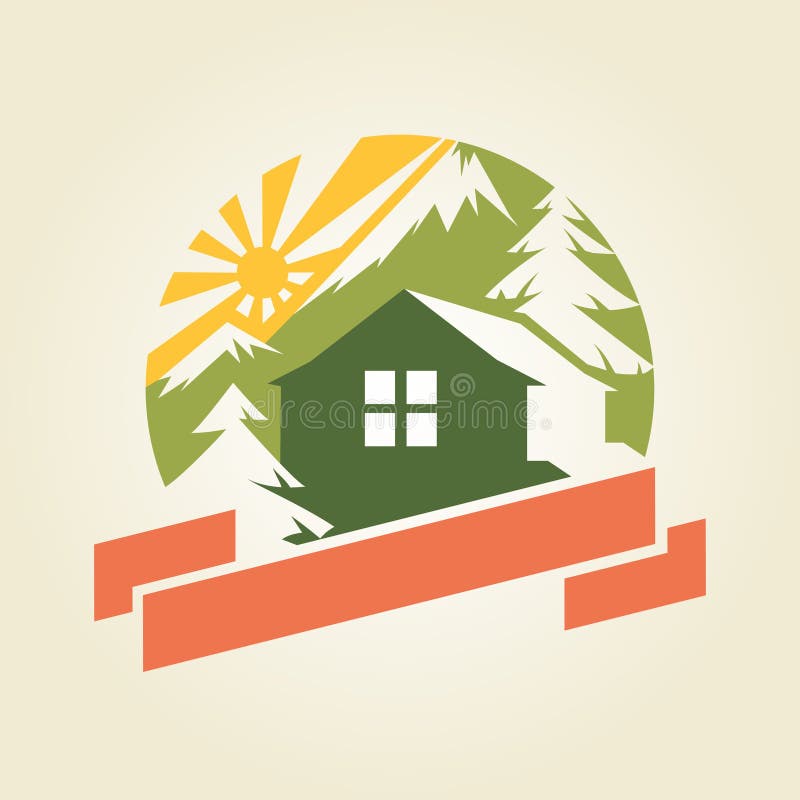 House in Mountains Logo sample, vector template. House in Mountains Logo sample, vector template