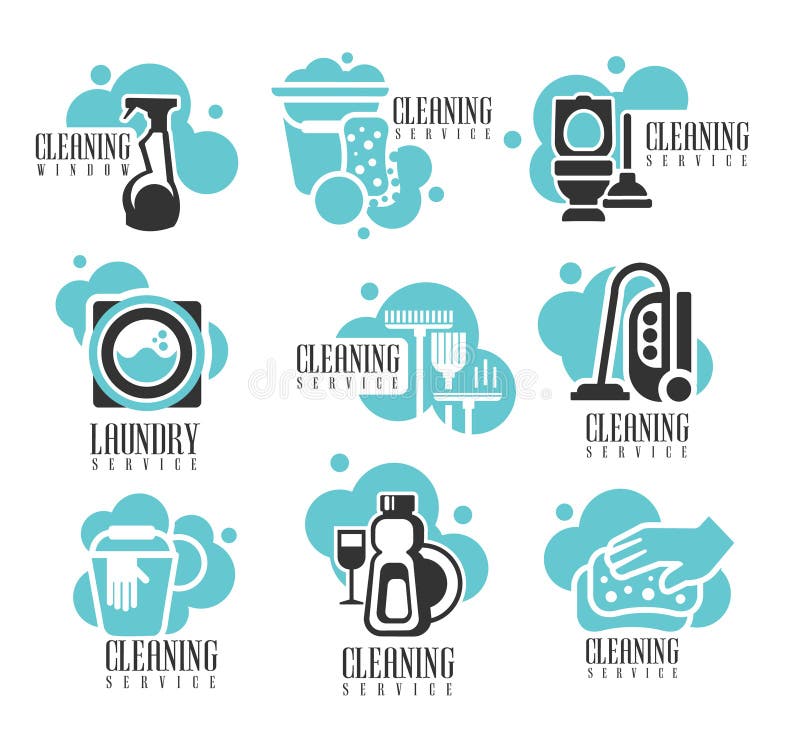 Huis en Bureau de Schoonmakende Geplaatste Etiketten van de de Diensthuur, Logo Templates For Professional Cleaners-Hulp voor het