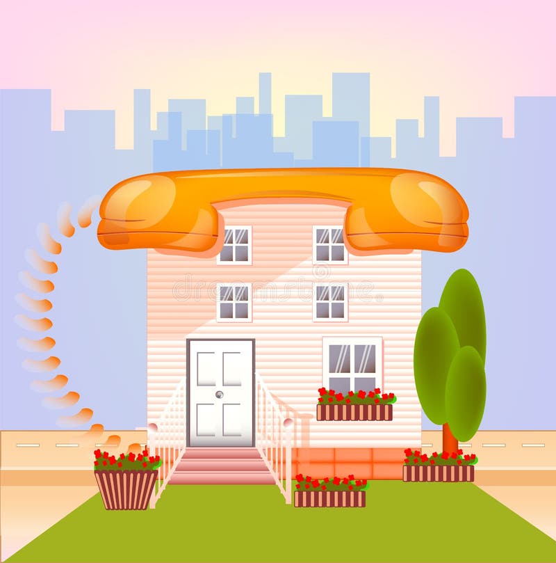 Huis met dak telephonin een grote stad in gelukkige kleur, royalty-vrije illustratie Huis met dak telephonin een grote stad in gelukkige kleur, royalty-vrije illustratie