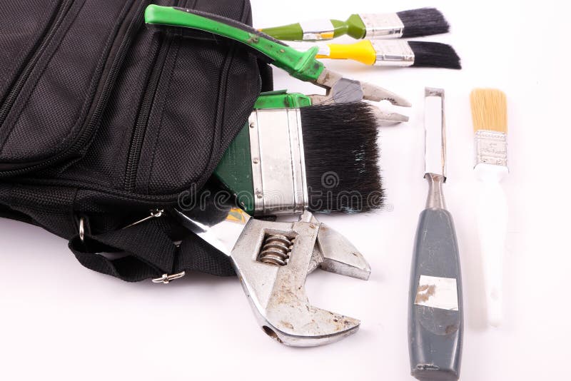 Hulpmiddelen in Zwarte zak stock fotografie