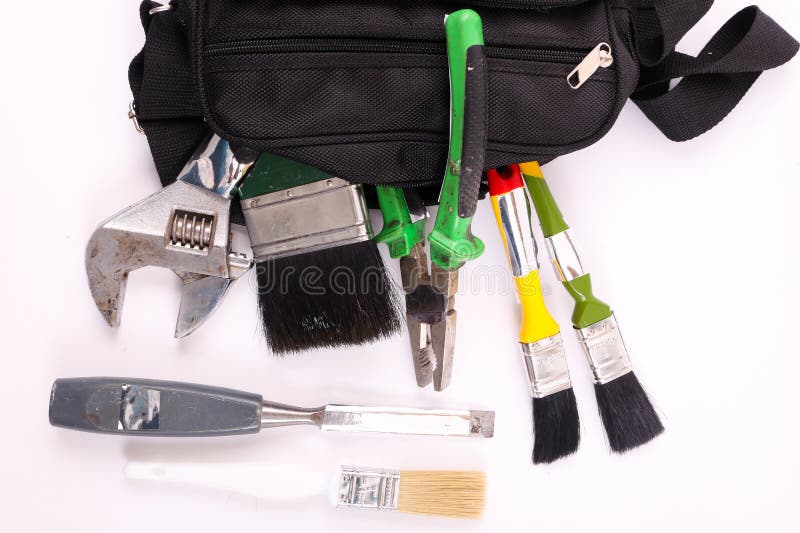 Hulpmiddelen in Zwarte zak royalty-vrije stock fotografie