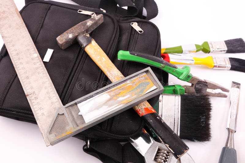 Hulpmiddelen in Zwarte zak stock afbeeldingen