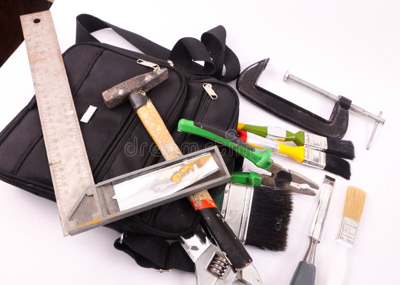 Hulpmiddelen in Zwarte zak stock foto's