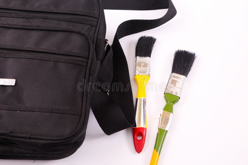 Hulpmiddelen in Zwarte zak stock foto's