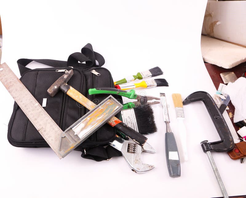 Hulpmiddelen in Zwarte zak royalty-vrije stock fotografie