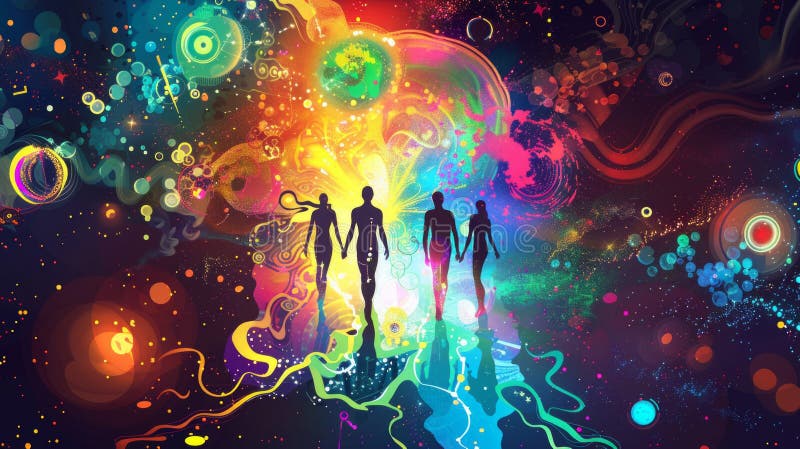 Human Ascension Towards Cosmic Gateway in Abstract Art stock photography
