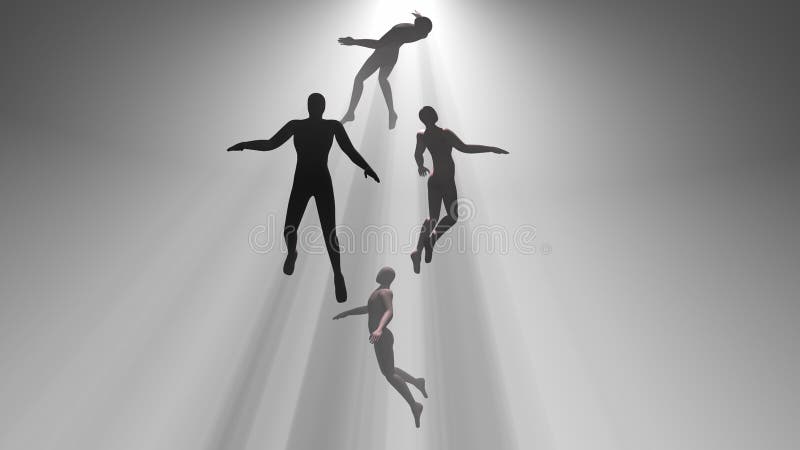 People floating in space. Cadavers, dead bodies in outer space. 3d  rendering Stock Illustration