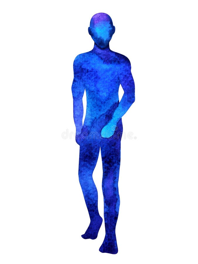 Human blue body standing pose, abstract watercolor painting hand drawing illustration vector illustration Human blue body standing pose, abstract watercolor painting hand drawing illustration vector illustration