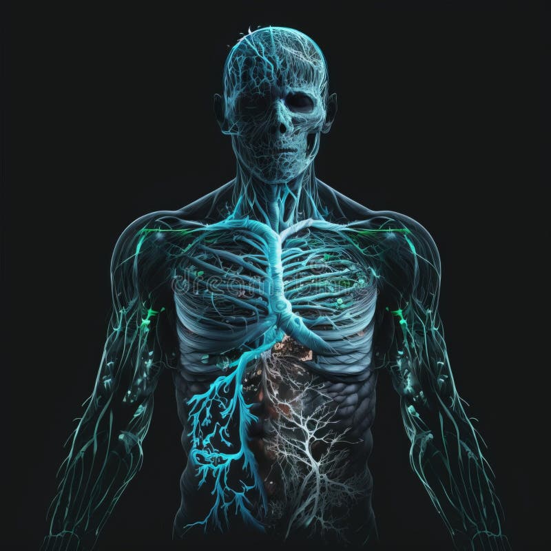 Human body internal structure transparent glowing image royalty free illustration