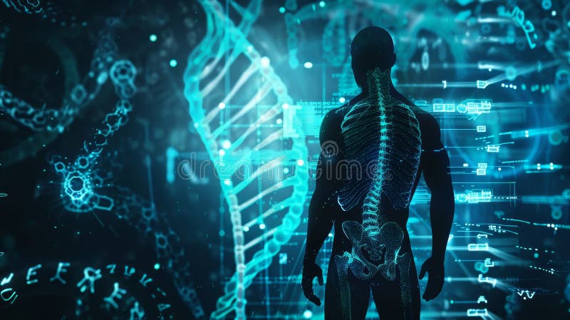 A Human Body Silhouette Alongside A DNA Helix, Representing ...