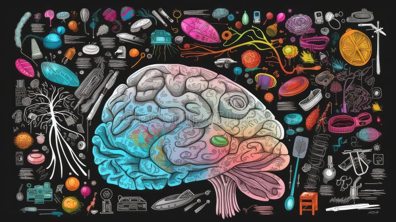 Human Brain AI Colorful Sketch Doodle Illustration, Learning New ...