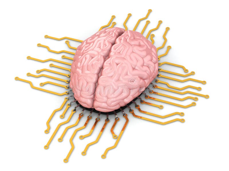 Human brain as computer chip. Concept of CPU. stock illustration