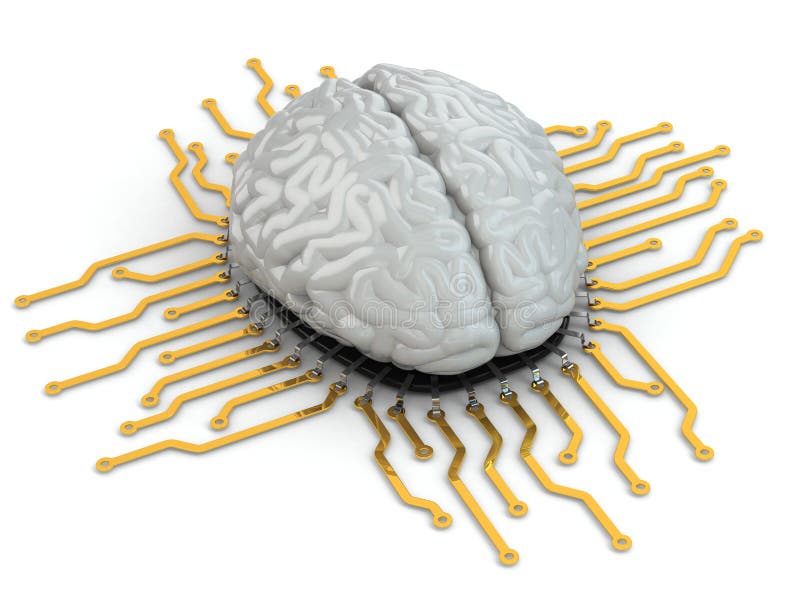 Human brain as computer chip. Concept of CPU. royalty free illustration