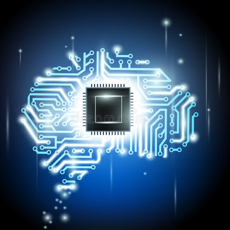 Human brain as a computer chip royalty free illustration